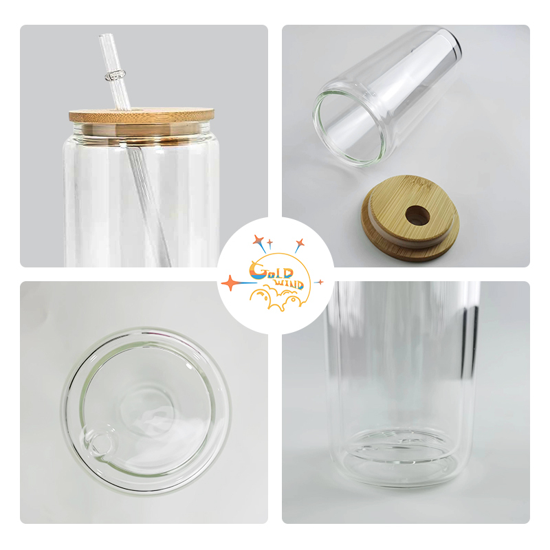 RTS US Warehouse Case of 25pack 16oz Sublimation Glass Can With Bamboo Lid and Plastic Straw