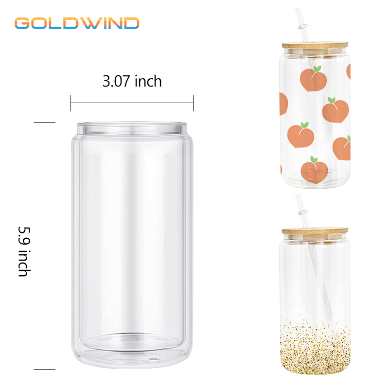 RTS US Warehouse Case of 25pack 16oz Sublimation Glass Can With Bamboo Lid and Plastic Straw