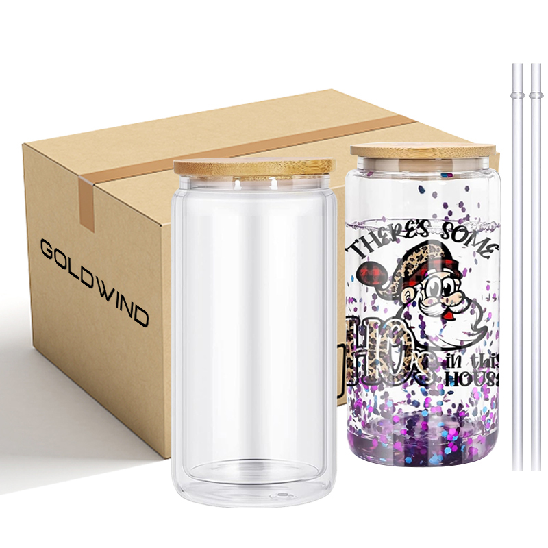RTS US Warehouse Case of 25pack 16oz Sublimation Glass Can With Bamboo Lid and Plastic Straw