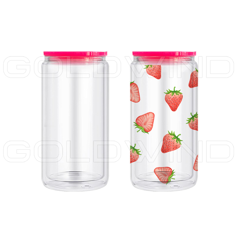RTS Chinese Warehouse Case of 25pack 16oz Sublimation Snow Globe Glass Can with Plastic Color Lid and Plastic Straw