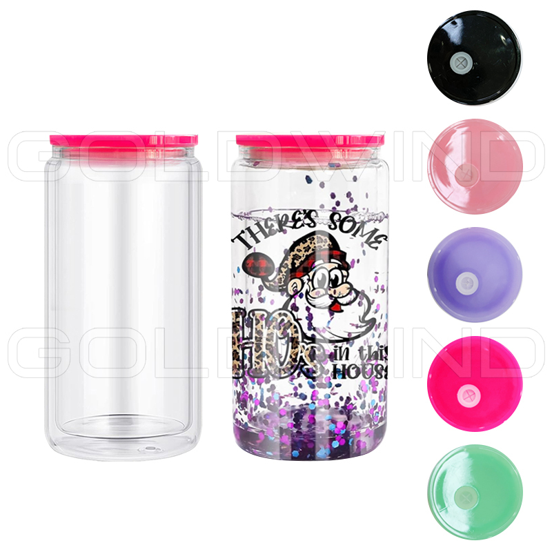 RTS Chinese Warehouse Case of 25pack 16oz Sublimation Snow Globe Glass Can with Plastic Color Lid and Plastic Straw