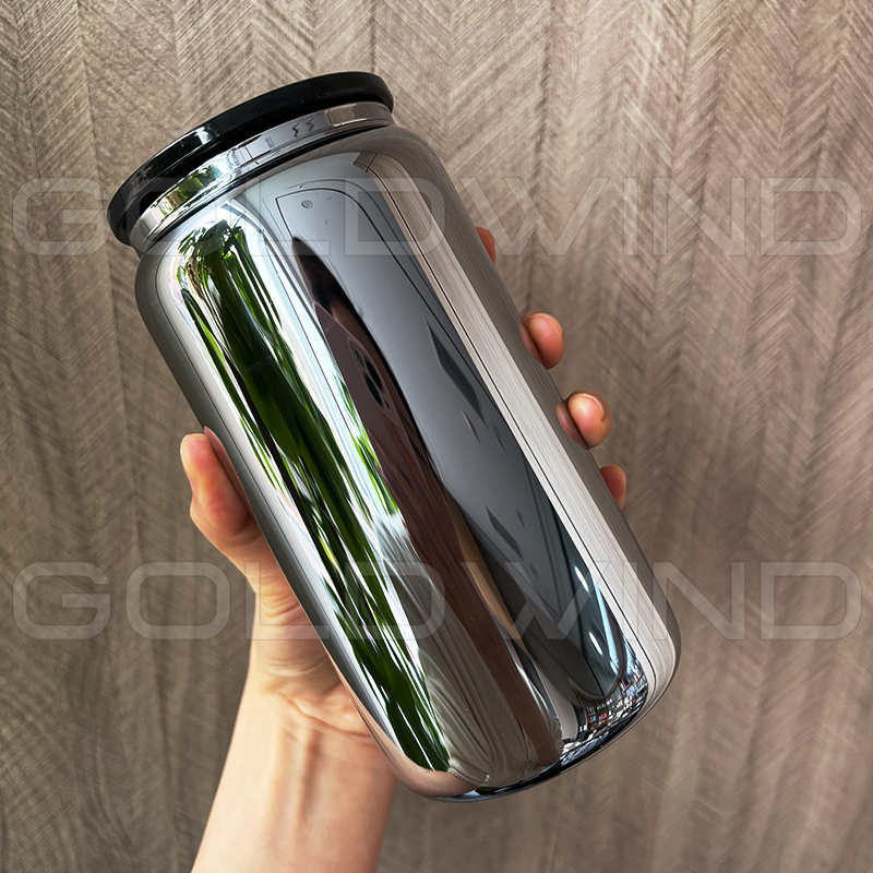 Case of 50pack 16oz Black Mirror Glass Can With Plastic Lid and Plastic Straw - Chinese Warehouse