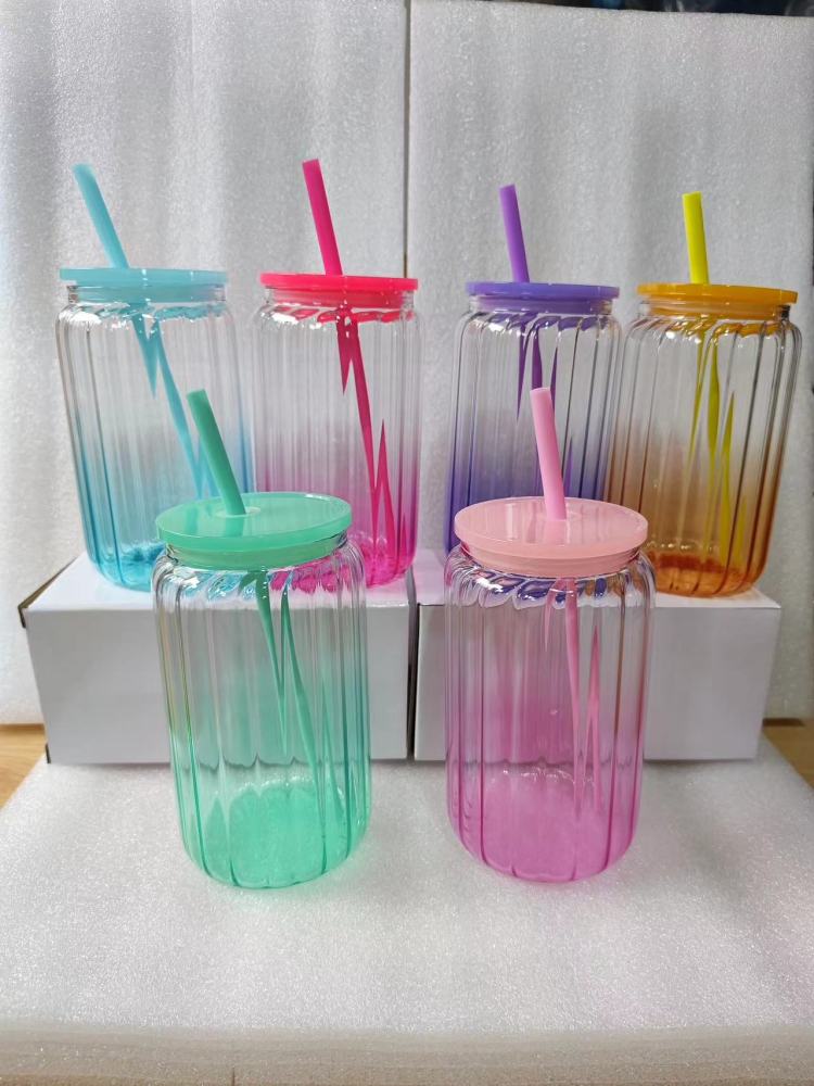 RTS Chinese Warehouse Case of 25pack 16oz Sublimation Glass Can with Plastic Color Lid and Plastic Straw