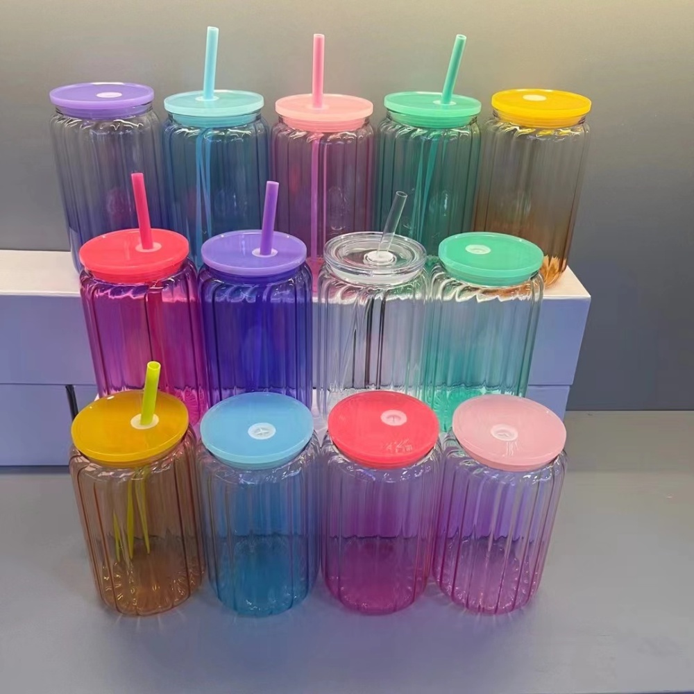 RTS Chinese Warehouse Case of 25pack 16oz Sublimation Glass Can with Plastic Color Lid and Plastic Straw