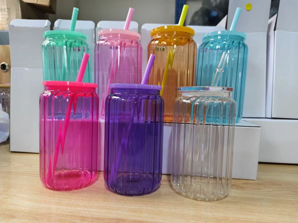 RTS Chinese Warehouse Case of 25pack 16oz Sublimation Glass Can with Plastic Color Lid and Plastic Straw