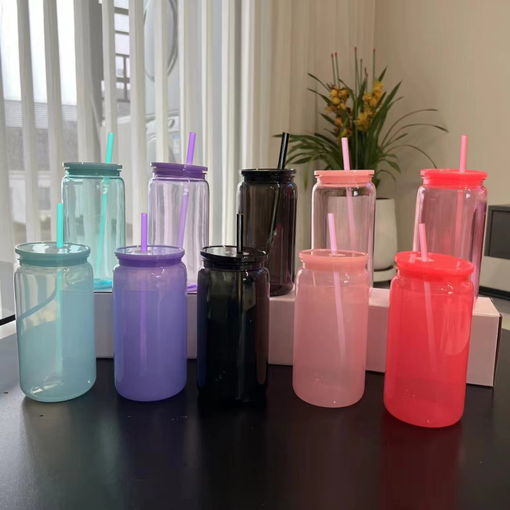 RTS Chinese Warehouse Case of 50pack 16oz colored Acrylic Libby Can with Plastic Straw and Colored Lids