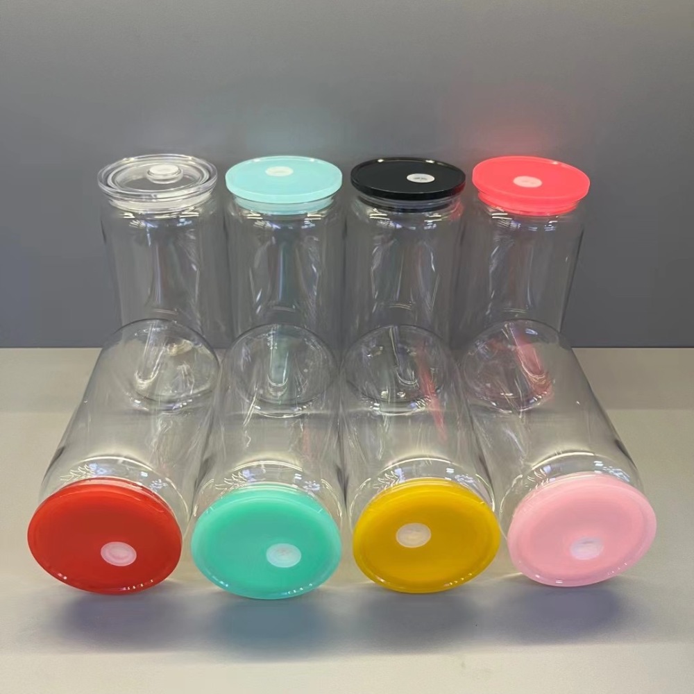Pre-sale Chinese Warehouse Case of 50pack 16oz Acrylic Libby Can with Plastic Colored Straw and Colored Lids
