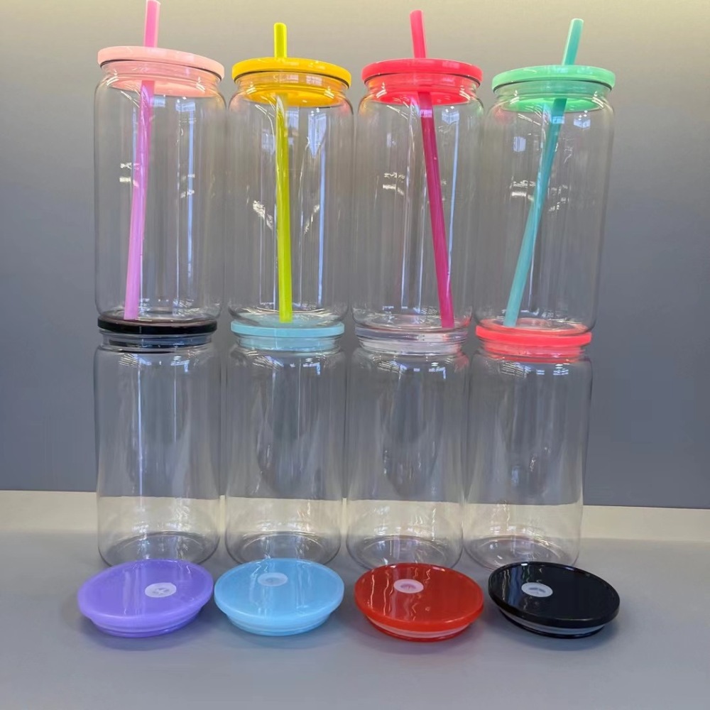 RTS Chinese Warehouse Case of 25pack 16oz Sublimation Glass Can with Plastic Color Lid and Plastic  Color Straw