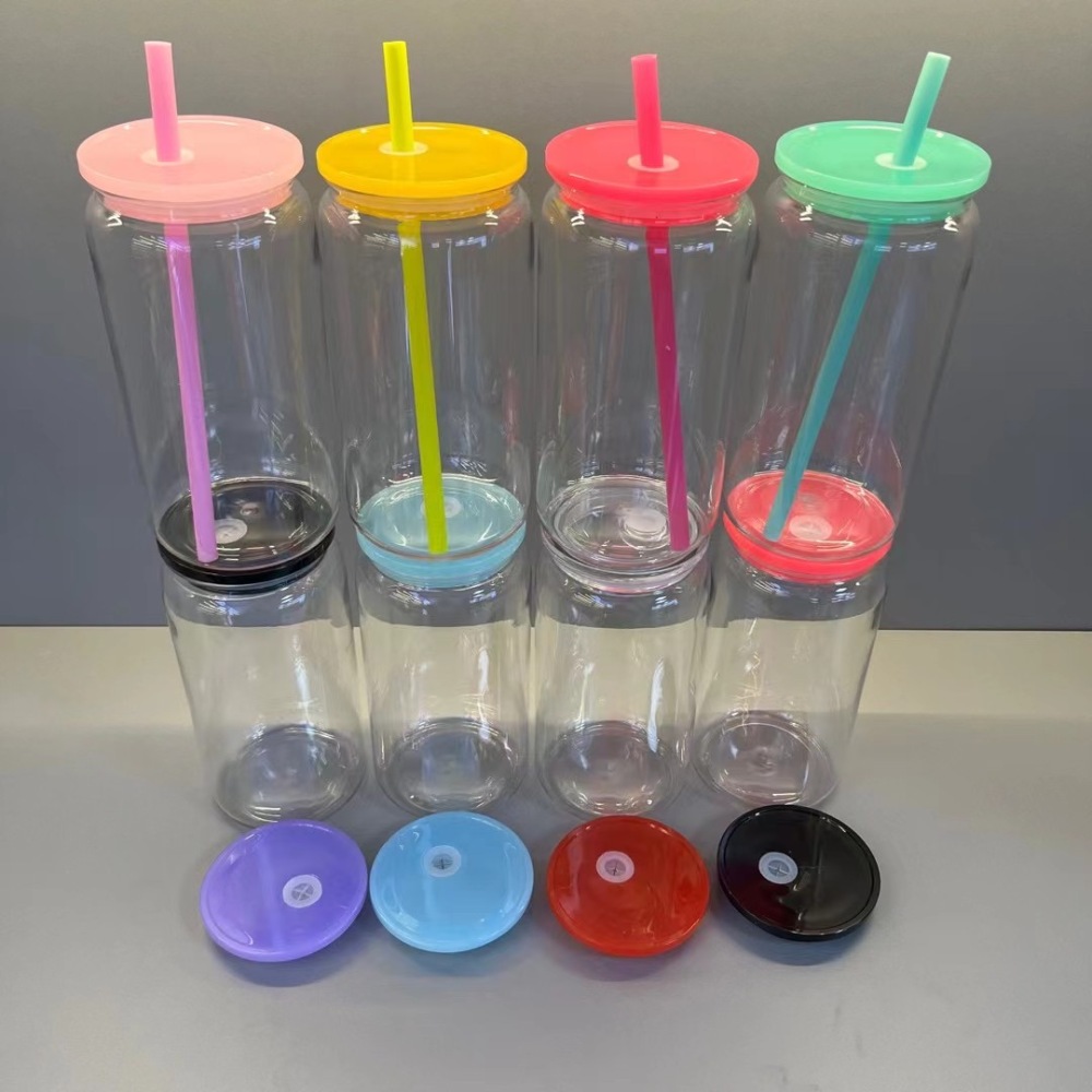 RTS Chinese Warehouse Case of 25pack 16oz Sublimation Glass Can with Plastic Color Lid and Plastic  Color Straw