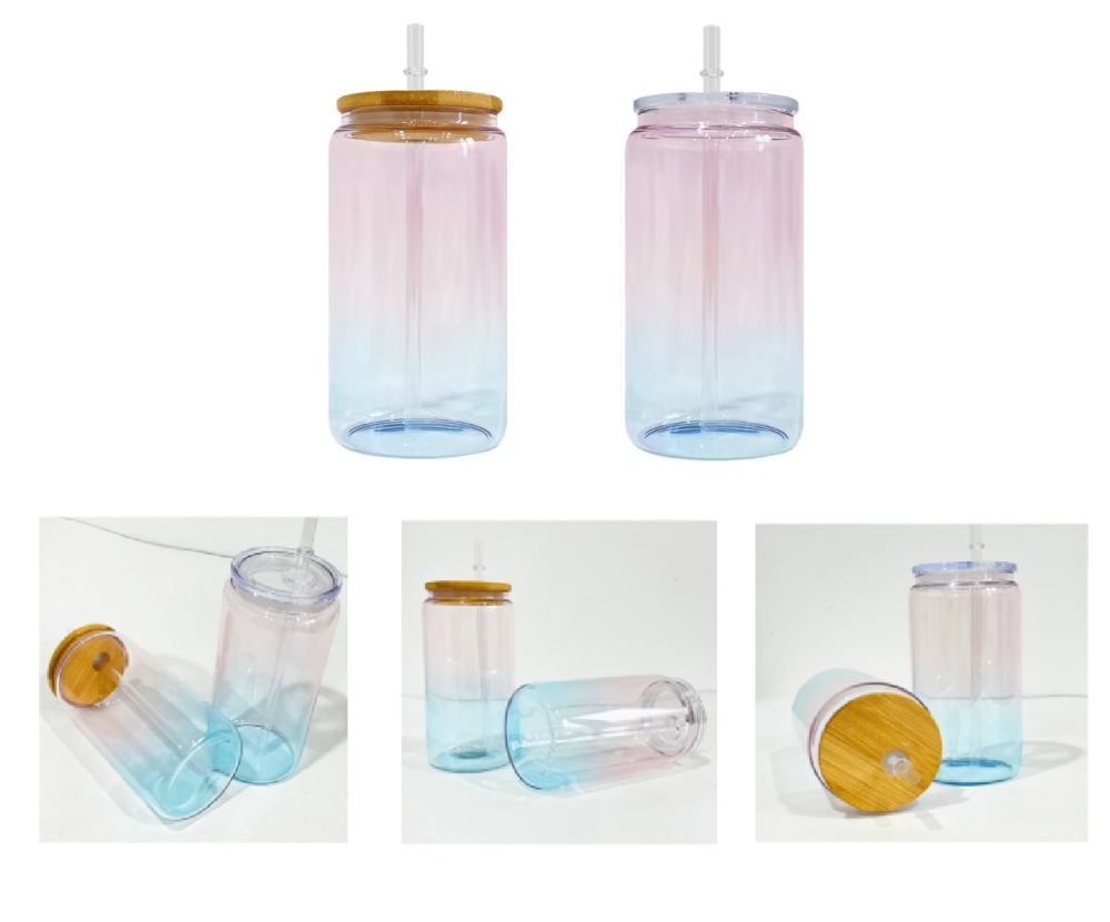 RTS Chinese Warehouse new color 16oz Sublimation Glass Can with Plastic Color Lid and Plastic  Color Straw