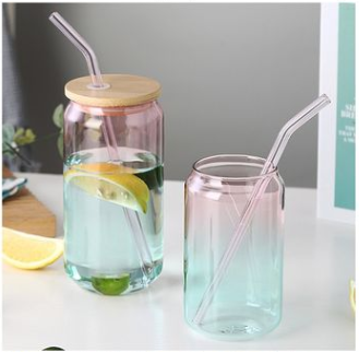 RTS Chinese Warehouse new color 16oz Sublimation Glass Can with Plastic Color Lid and Plastic  Color Straw