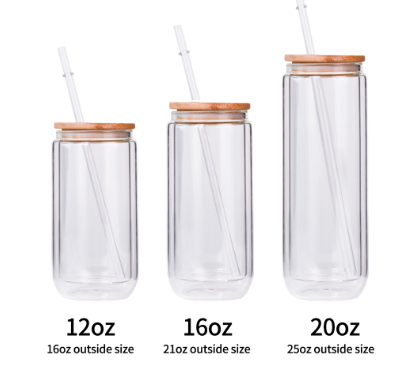 RTS CHINA 12oz Sublimation Snow Globe Double Wall Glass Can With Bamboo Lid and Plastic Straw