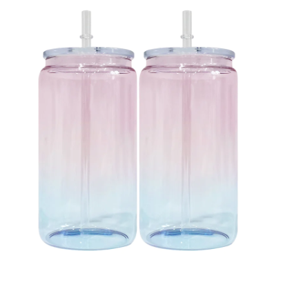 RTS Chinese Warehouse new color 16oz Sublimation Glass Can with Plastic Color Lid and Plastic  Color Straw