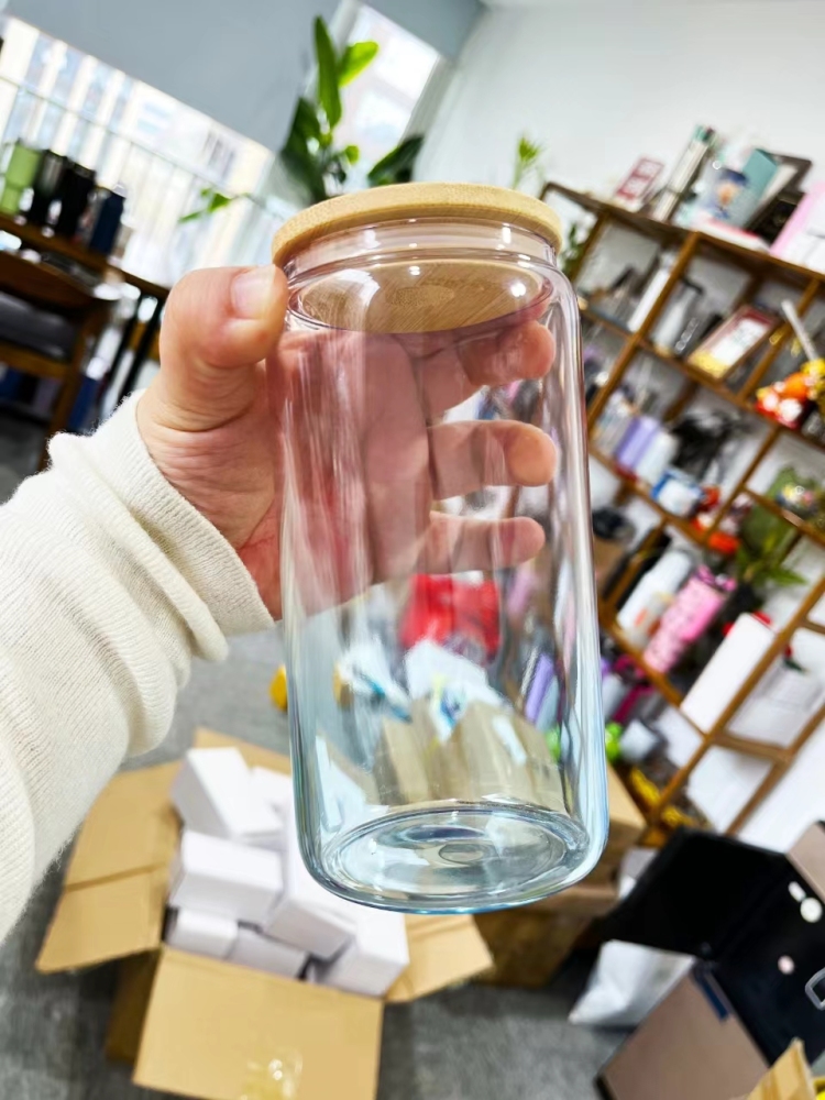 RTS Chinese Warehouse new color 16oz Sublimation Glass Can with Plastic Color Lid and Plastic  Color Straw