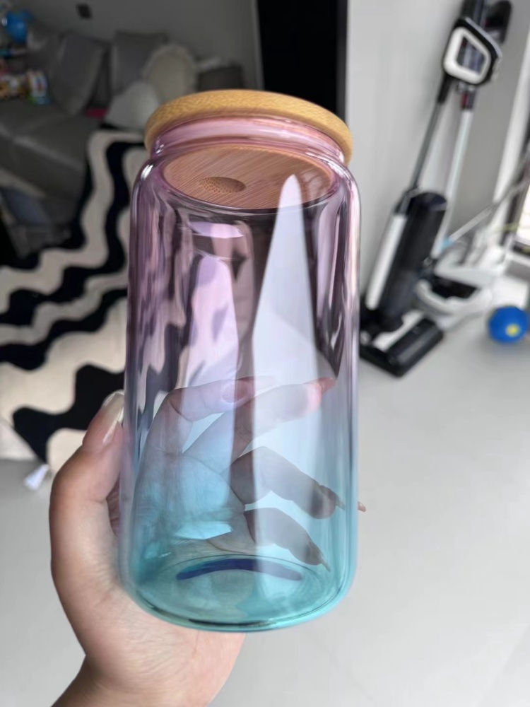 RTS CHINA Case of 50pack 16oz Sublimation Ombre Glass Can With  Plastic Straw and Colored Lids