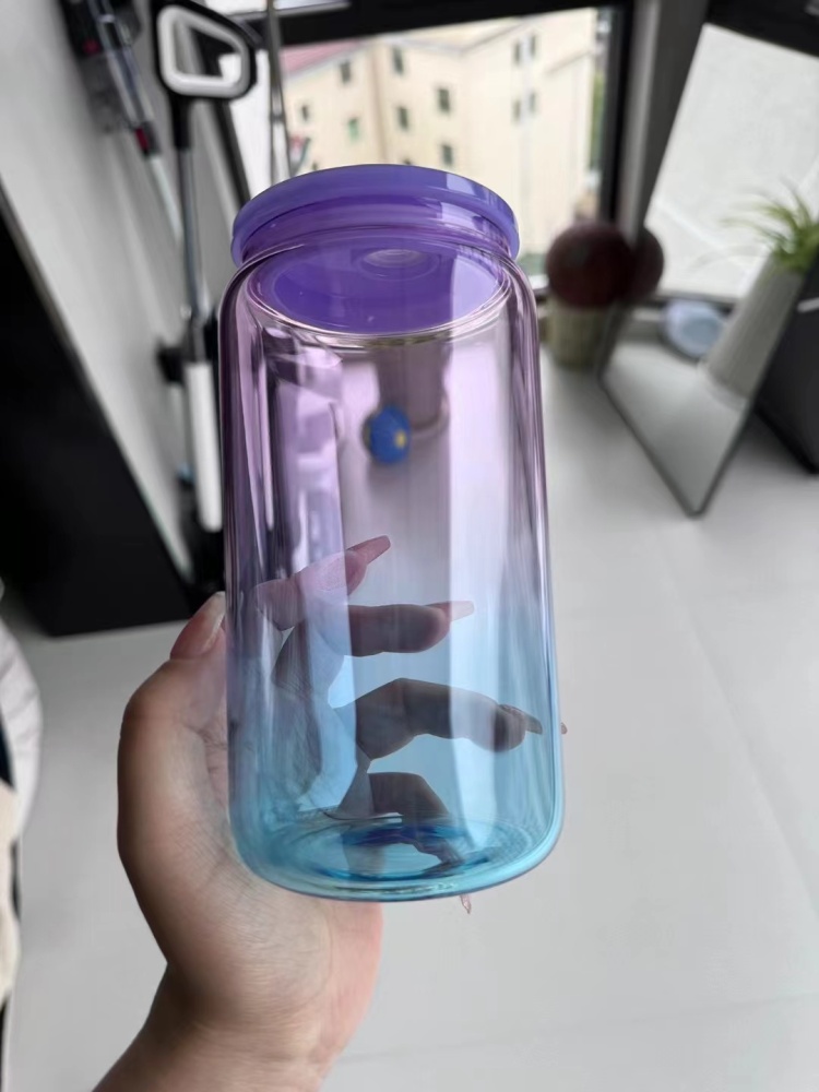 RTS CHINA Case of 50pack 16oz Sublimation Ombre Glass Can With  Plastic Straw and Colored Lids