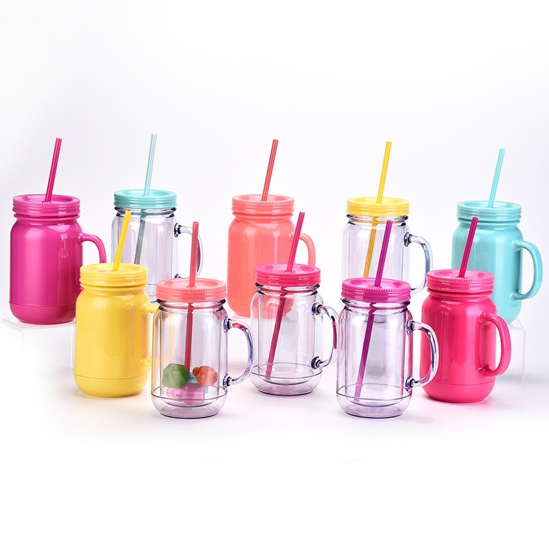 20oz Sublimation Case of 24pack Colored/Clear Snow Globe Mason Jar with Handle&Colored Lids -  Chinese Warehouse