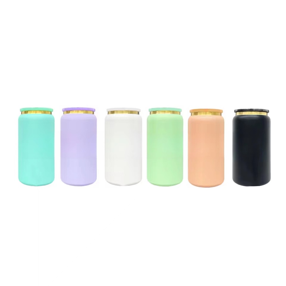 RTS CHINA Case of 50pack Double Walled Vacuum insulated 16oz Sublimation/Engraving Stainless Steel Mason Jar With Colored Plastic Straw and Colored Lids