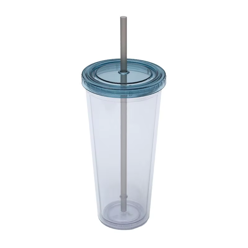 RTS CN - 24oz Acrylic Plastic Double Wall Multi color Snow Globe Tumbler with Colored Plastic Straw