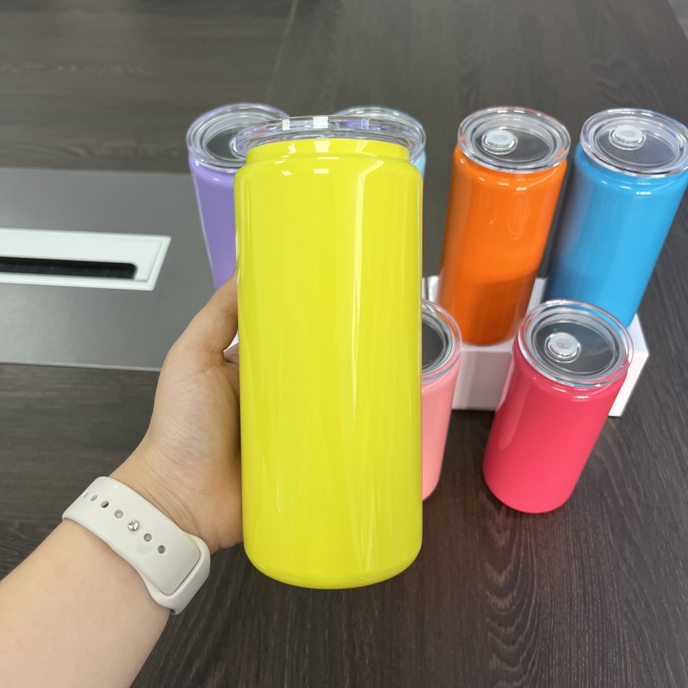 RTS CHINA - NEW 16oz Sublimation Double Walled Powder Coated Stainless Steel Vacuum Insulated Tumblers with Plastic Straw&Clear Lids