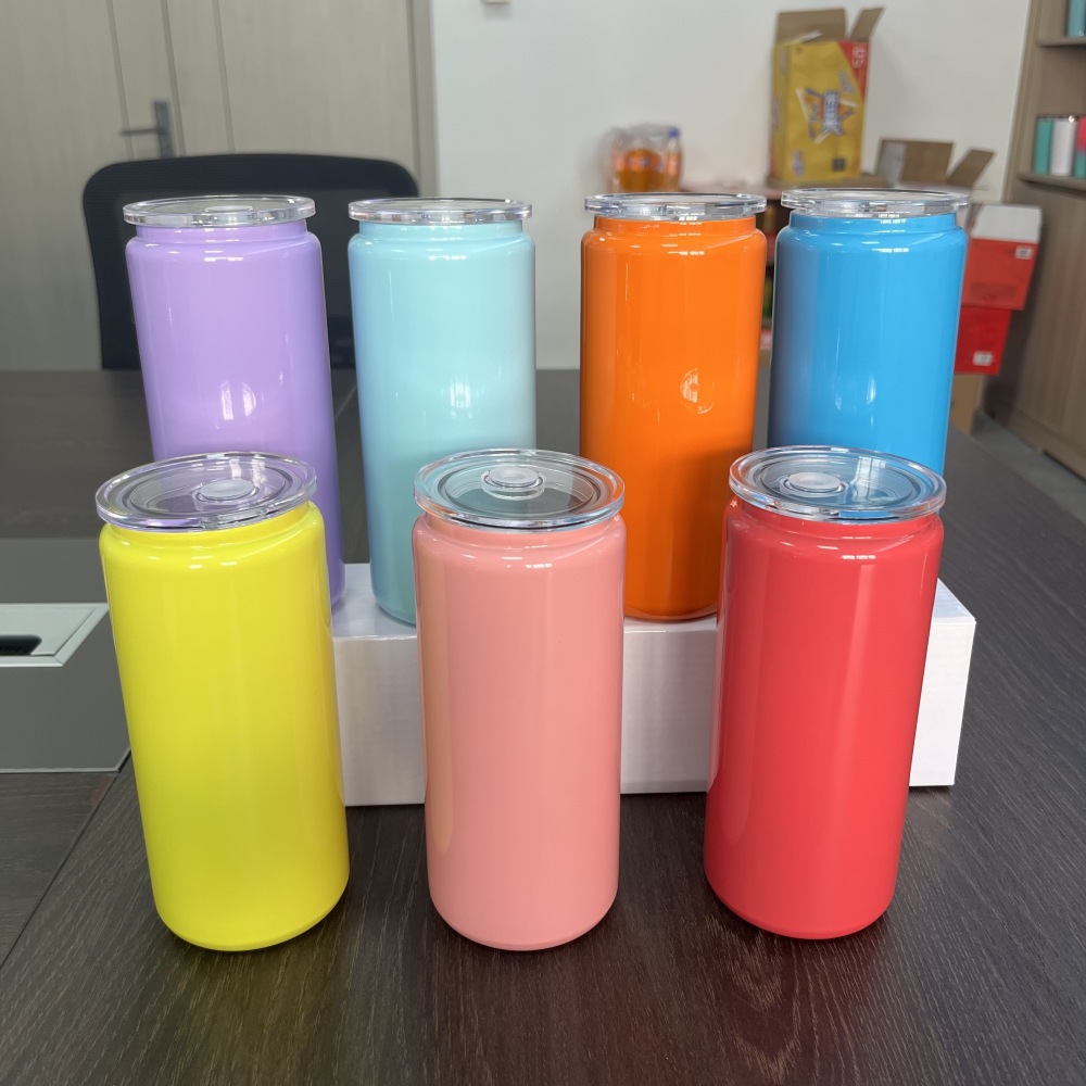 RTS CHINA - NEW 16oz Sublimation Double Walled Powder Coated Stainless Steel Vacuum Insulated Tumblers with Plastic Straw&Clear Lids