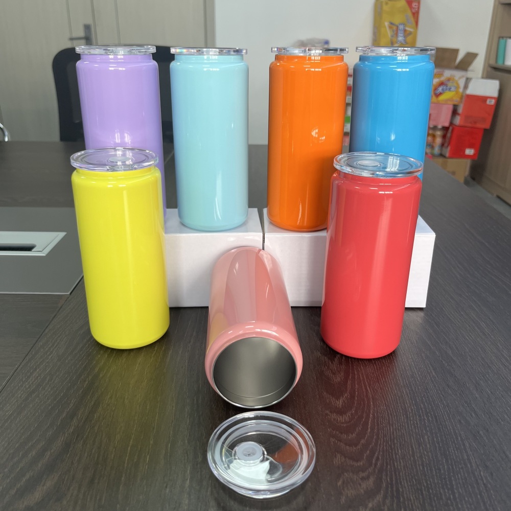 RTS CHINA - NEW 16oz Sublimation Double Walled Powder Coated Stainless Steel Vacuum Insulated Tumblers with Plastic Straw&Clear Lids