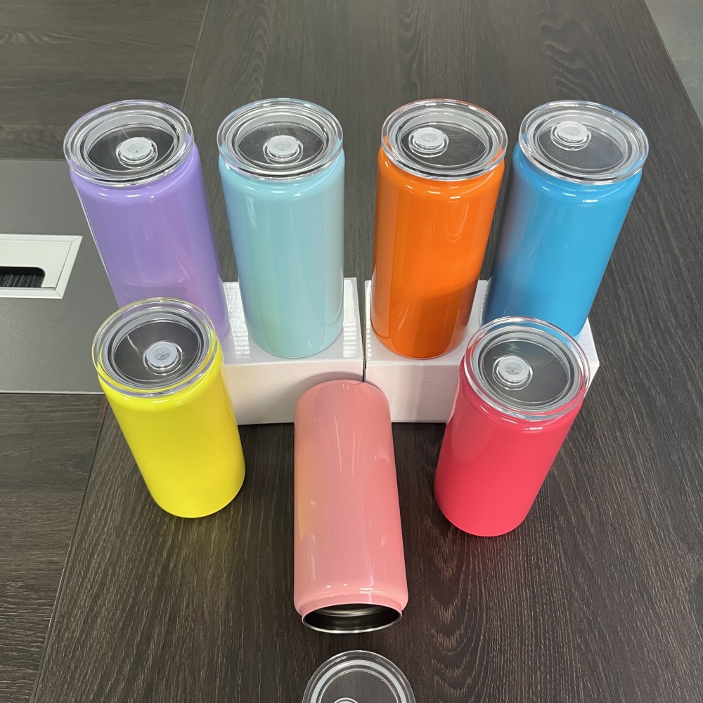 RTS CHINA - NEW 16oz Sublimation Double Walled Powder Coated Stainless Steel Vacuum Insulated Tumblers with Plastic Straw&Clear Lids