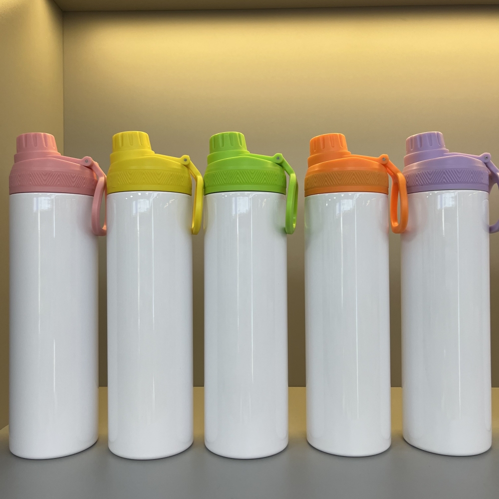 RTS CHINA —- 20oz Double Walled Sublimation Straight Skinny Stainless Steel 304 Sports Water Bottle with Dual Lids