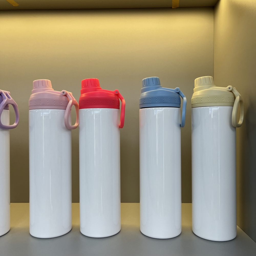 RTS CHINA —- 20oz Double Walled Sublimation Straight Skinny Stainless Steel 304 Sports Water Bottle with Dual Lids