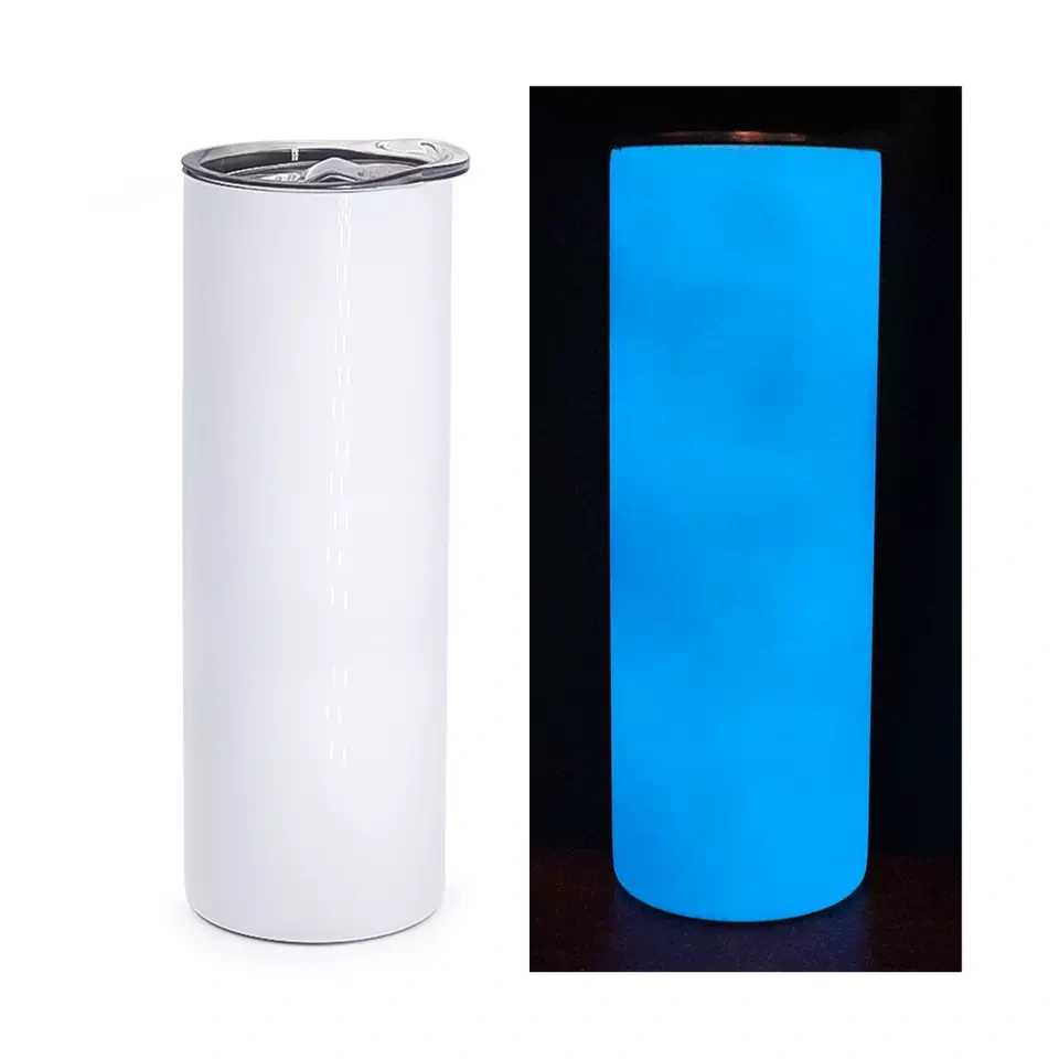 RTS US Warehouse Case of 25pack 20oz Sublimation Glow in the Dark Straight Skinny Tumblers with Plastic Straw&Lids