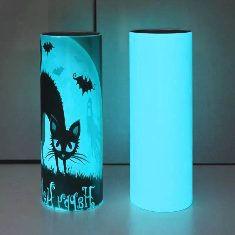 RTS US Warehouse Case of 55pack 20oz Sublimation Glow in the Dark Straight Skinny Tumblers with Plastic Straw&Lids