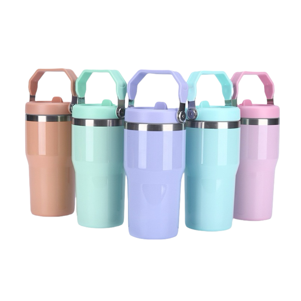 RTS CHINA - 20oz Glossy Student Kids Macaron Color tumblers with Flip Straw and Handle Suitabe for Sublimation and Laser Engraving
