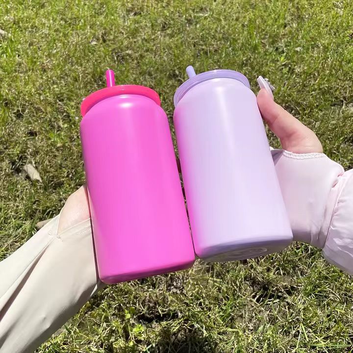 RTS US - 16oz colored sublimation stainless steel tumblers with plastic straw&lid