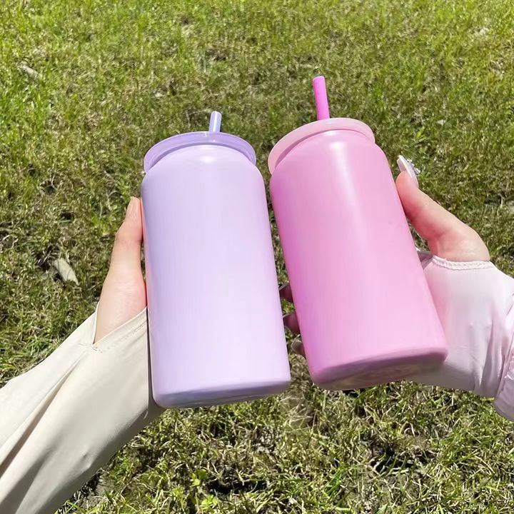 RTS US - 16oz colored sublimation stainless steel tumblers with plastic straw&lid