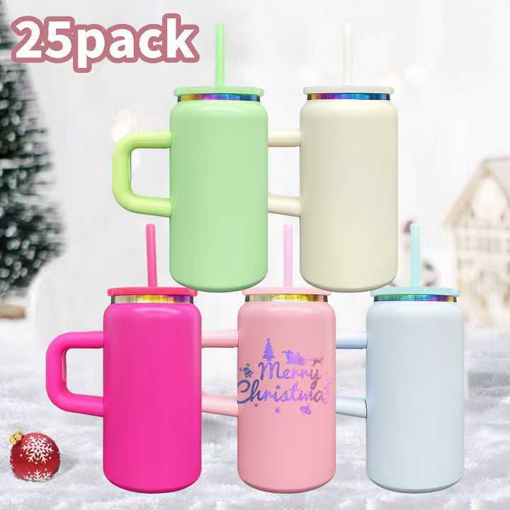 RTS US - 16oz colored sublimation stainless steel tumblers with straw and handle