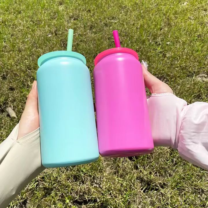 RTS US - 16oz colored sublimation stainless steel tumblers with plastic straw&lid