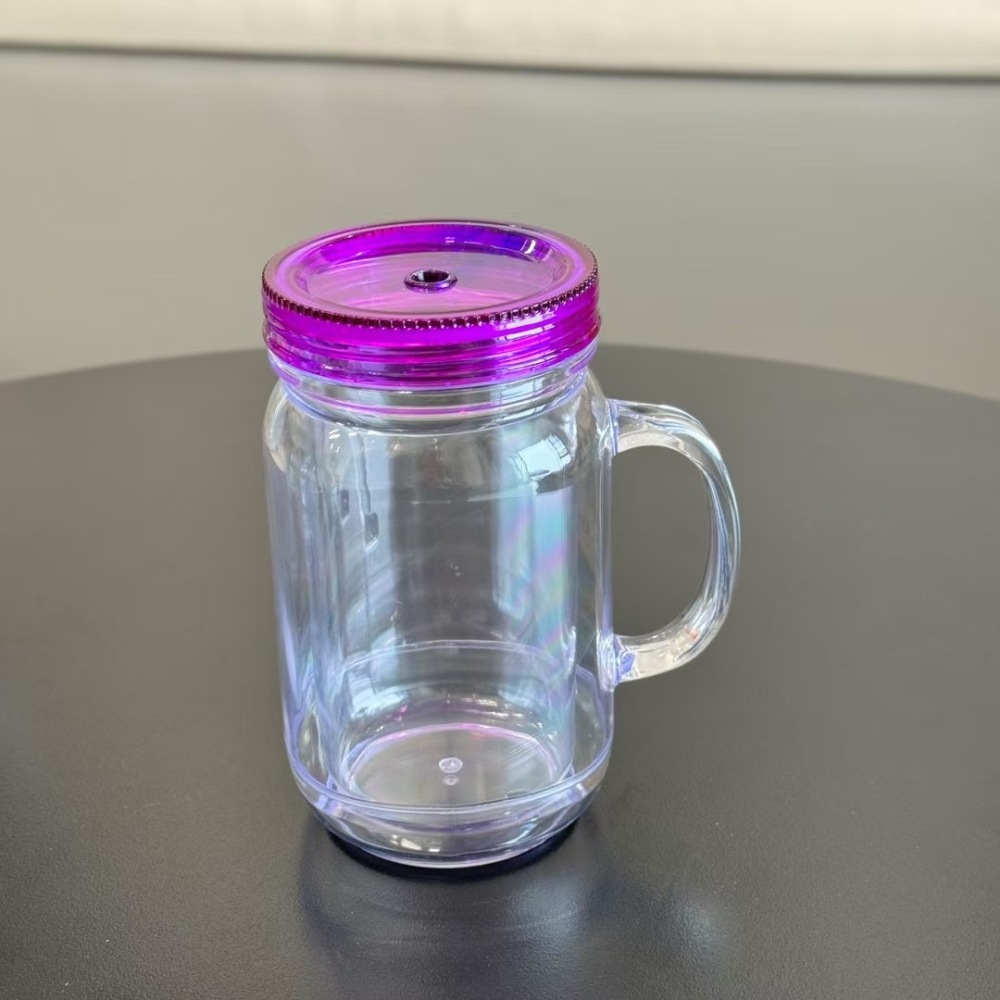 RTS CN - Case of 25pack 20oz Plastic Colored/Clear Snow Globe Mason Jar with Handle&Colored Lids
