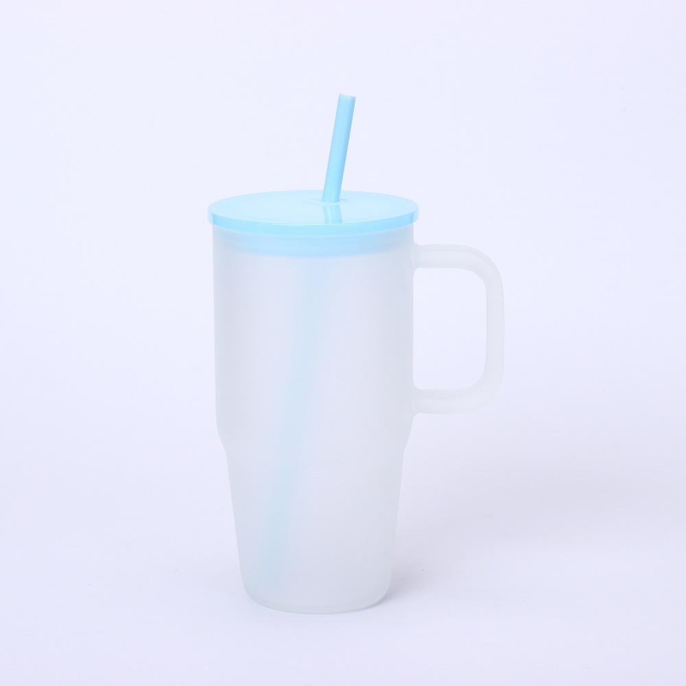 RTS CHINA - New Sublimation glass mug cups cute kids 20oz clear frosted glass mugs with colorful lids
