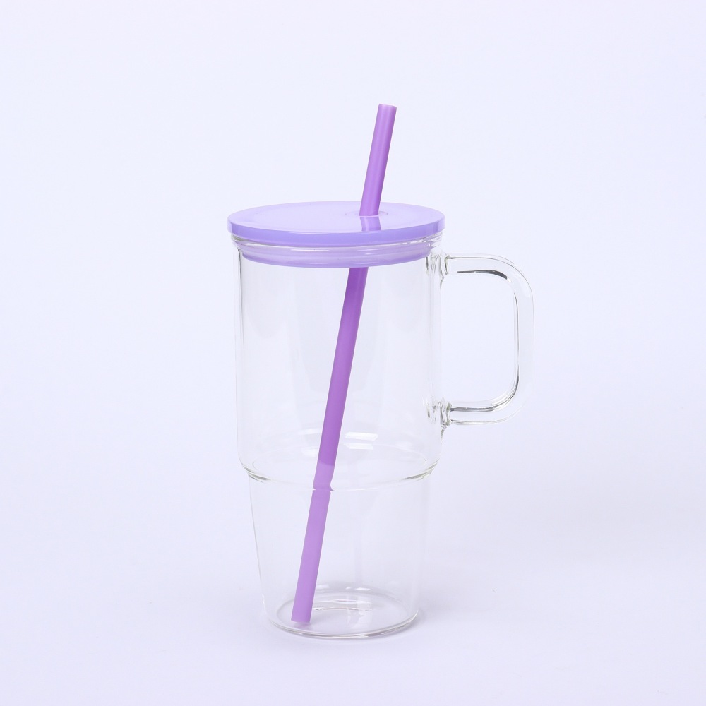 RTS CHINA - New Sublimation glass mug cups cute kids 20oz clear frosted glass mugs with colorful lids