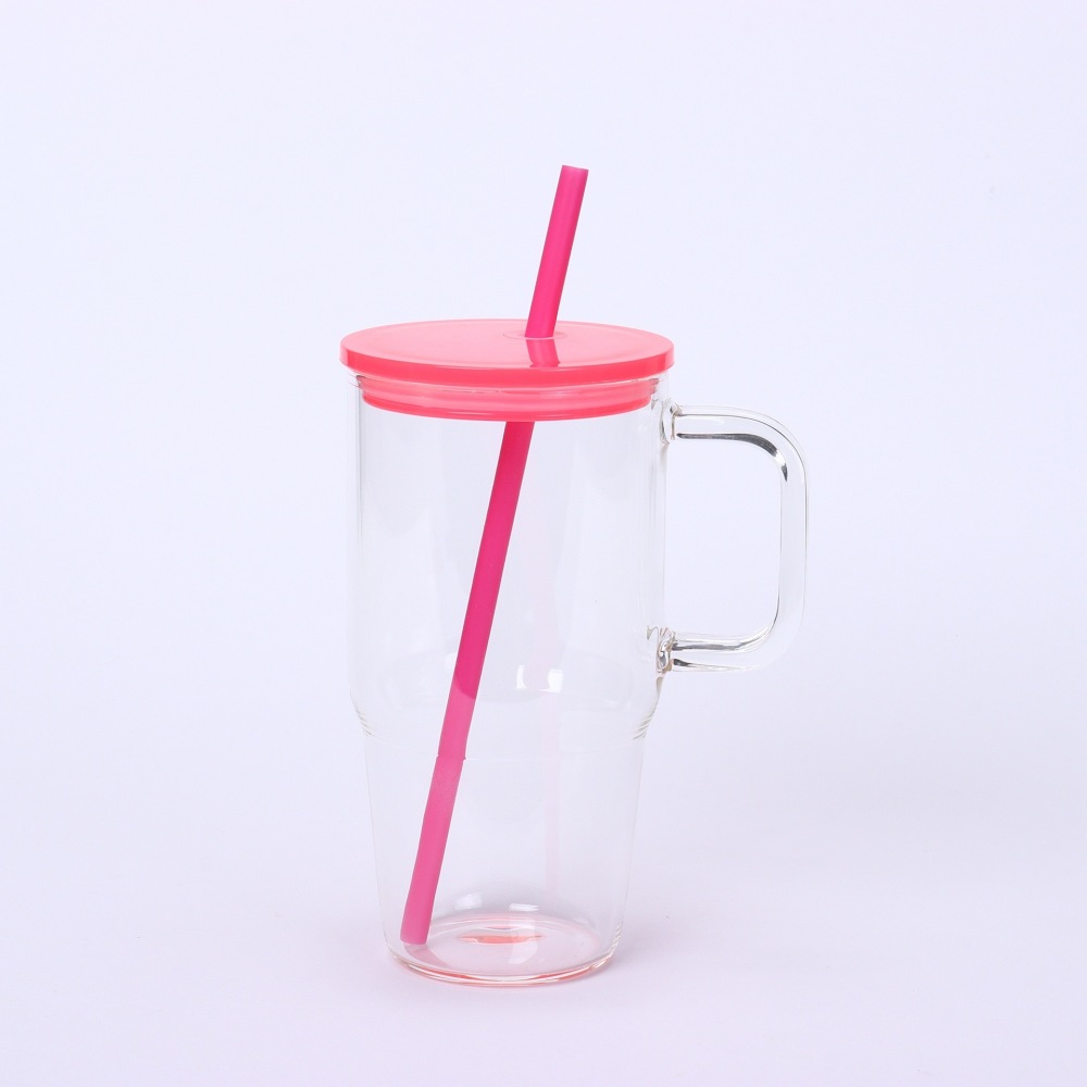 RTS CHINA - New Sublimation glass mug cups cute kids 20oz clear frosted glass mugs with colorful lids