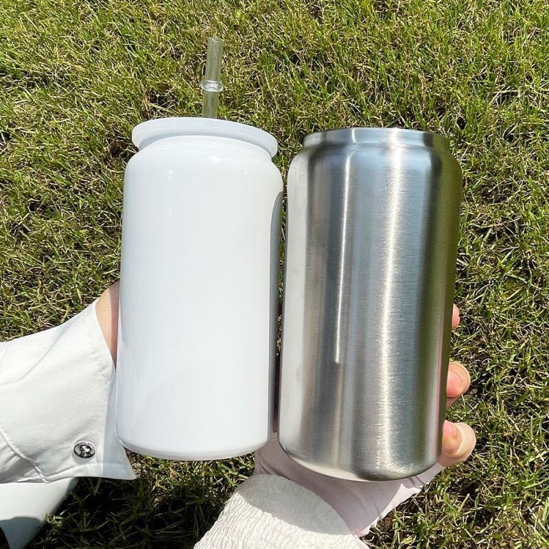 RTS US - Case of 25pack 16oz Sublimation Stainless Steel Soda Beer Car with Two Lids