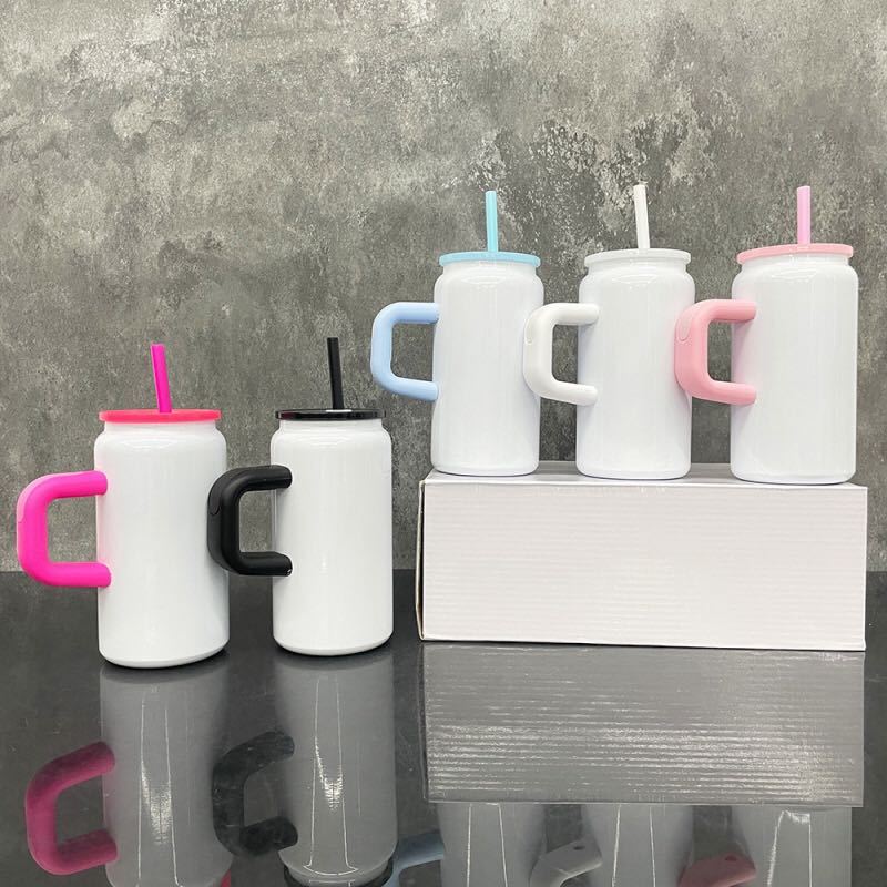 RTS US - 16oz colored sublimation stainless steel tumblers with straw and handle
