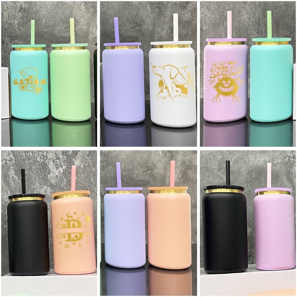 RTS CHINA Case of 50pack Double Walled Vacuum insulated 16oz Sublimation/Engraving Stainless Steel Mason Jar With Colored Plastic Straw and Colored Lids