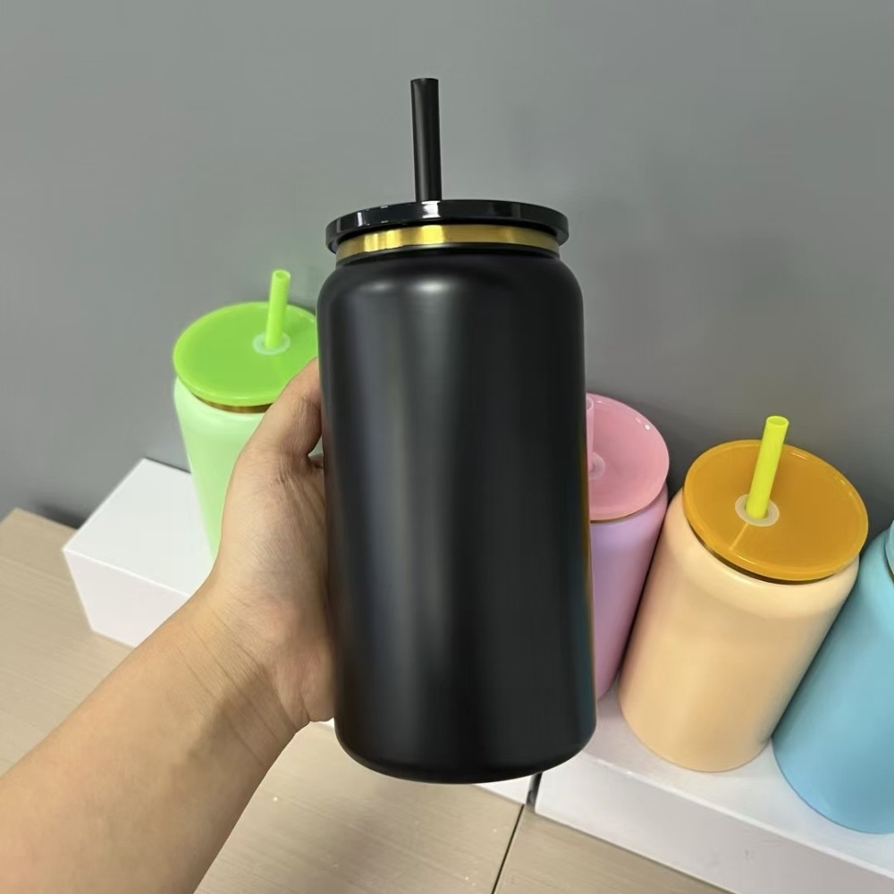 RTS US - Case of 25pack Double Walled Vacuum insulated 16oz Sublimation/Engraving Stainless Steel Mason Jar With Plastic Straw and Lids