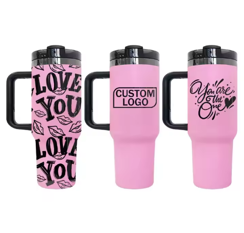 RTS CHINA --  Best Value Gifts Black Plated Pink 40oz Tumbler for 2025 Valentine's Day 40oz Black Underneath Pink Tumbler For Laser Engrave