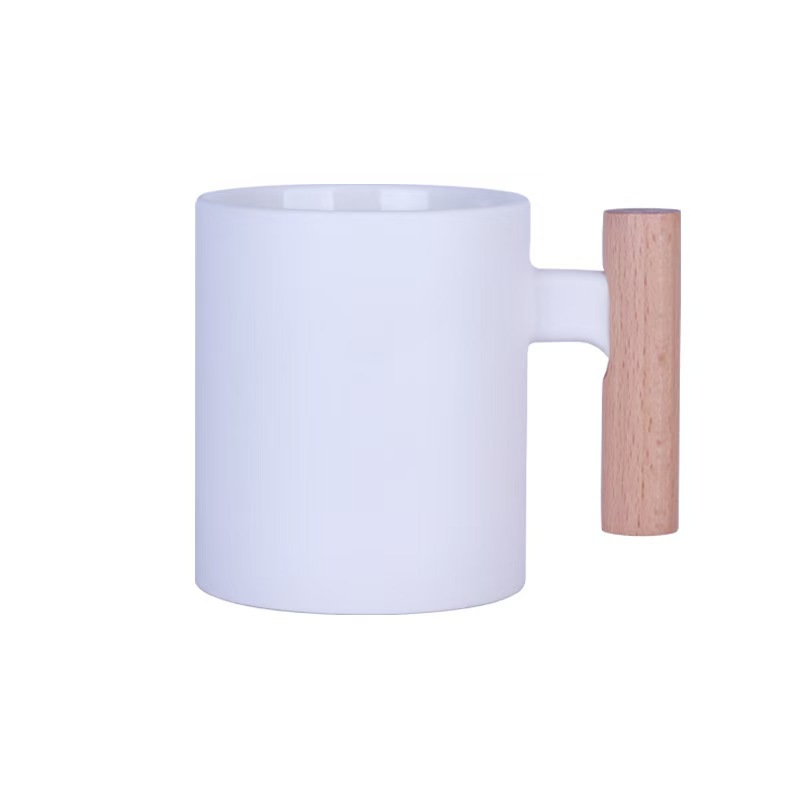 RTS CHINA -  11oz Sublimation Stackable Mug Sublimation Mug Wooden Handle Ceramic Coffee Mug for Sublimation