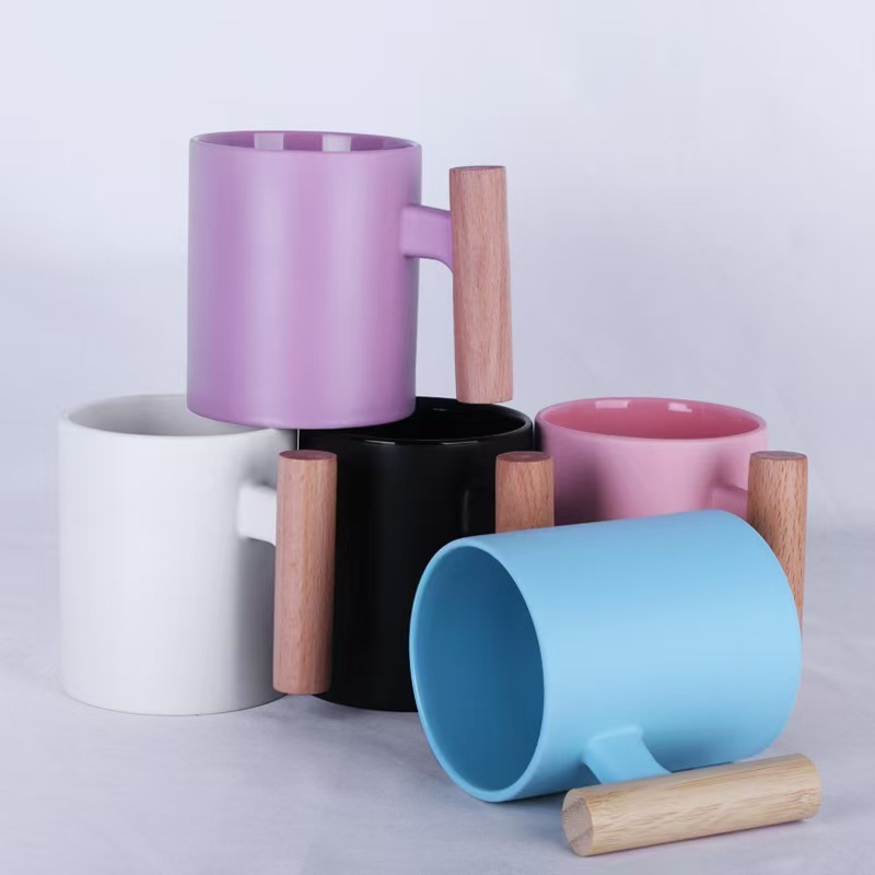 RTS CHINA -  11oz Sublimation Stackable Mug Sublimation Mug Wooden Handle Ceramic Coffee Mug for Sublimation