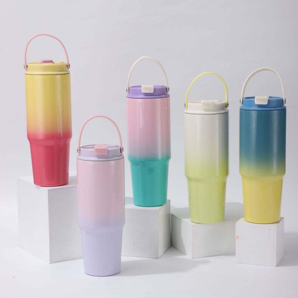 RTS CHINA - New 30oz Stainless Steel Vacuum Tumbler Travel Car Cups Mug Double Wall Insulated Thermos Tumbler With Handle and Straw