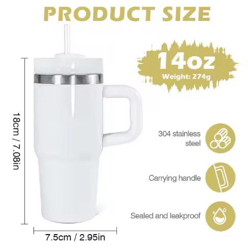 RTS US - Double Walled 14oz Powder Coated Vacuum Insulated Kids Stainless Steel Cups Tumblers with Handle
