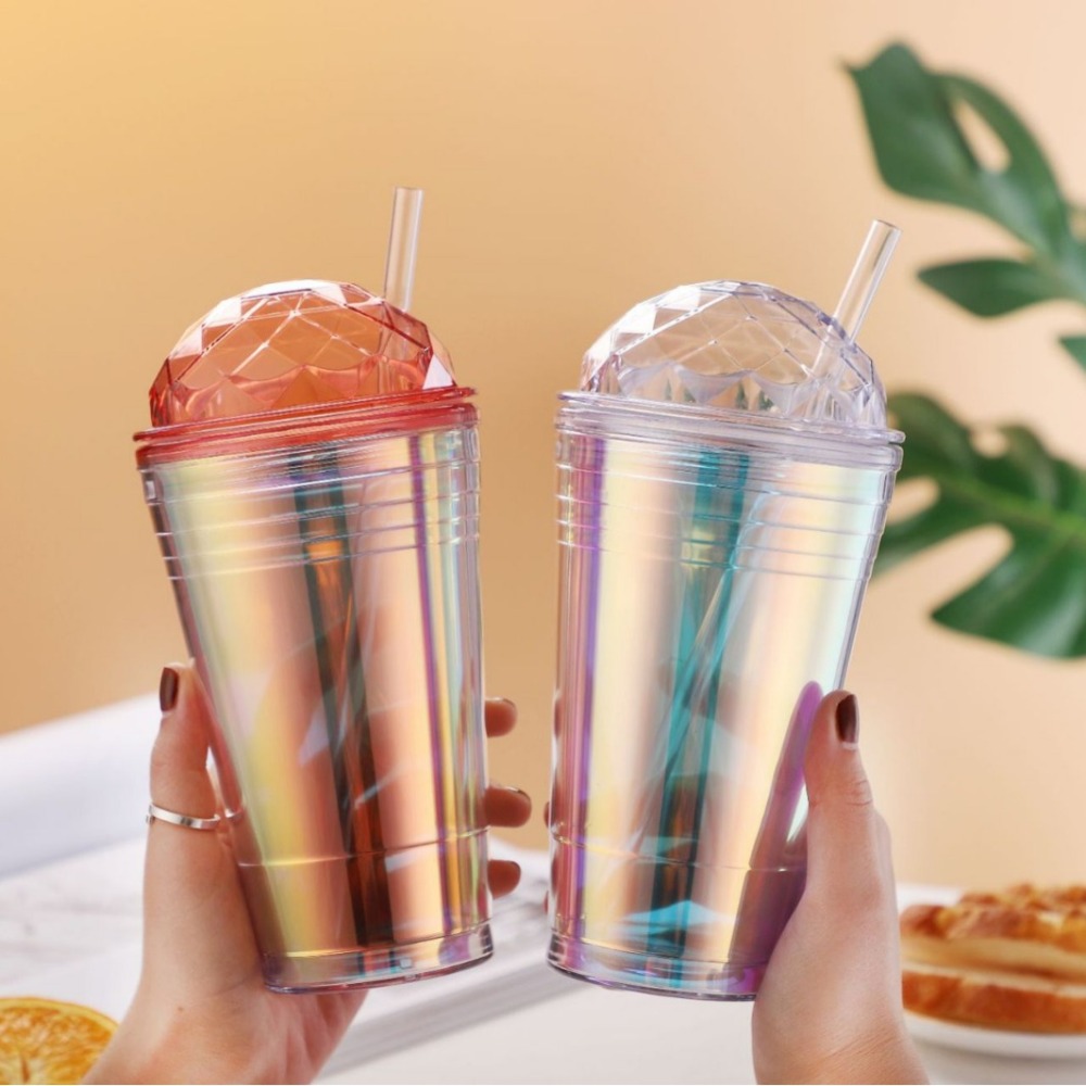 RTS CHINA - 19oz Thermal Transfer/Customized Glitter Double Wall Blank Tritan Material Sippy Straw Cup